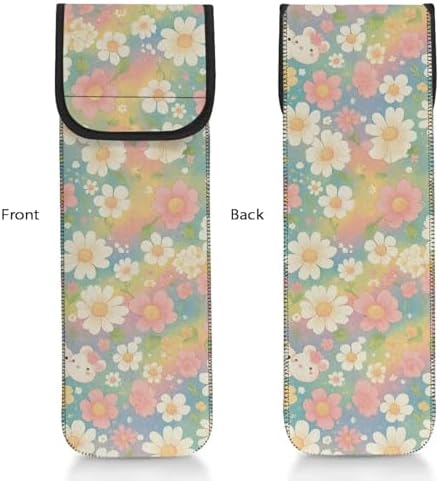 Hair Straighteners Case with Fastener - Water-Resistant Neoprene Curling Iron Holder Flat Iron Curling Wand Travel Cover Case Bag PouchShield Curling Iron Cover Flower Print - Image 2