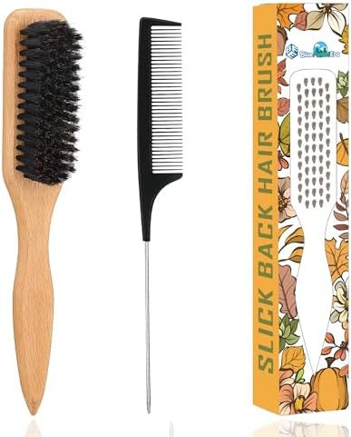 Slick Back Hair Brush, Boar Bristles Smoothing Hair Brushes by BlueForestEra