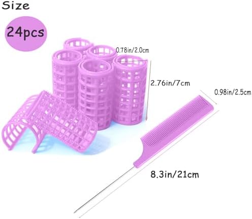 24PCS Plastic Hair Rollers Set 2.0cm/0.8in Heatless Rollers Hair Curlers Snap on Rollers Self Grip Rollers Hairdressing Curlers Tools for DIY Hairdressing Hair Salon (Purple) - Image 2