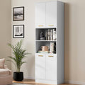Cozy Castle Kitchen Pantry Cabinet, 75" Tall Wood Storage Cabinet with Doors and Shelves, 4 Doors Open Countertop Utility Hutch Cupboard for Dining Room Living Room Bathroom Furniture, White by CozyCastle