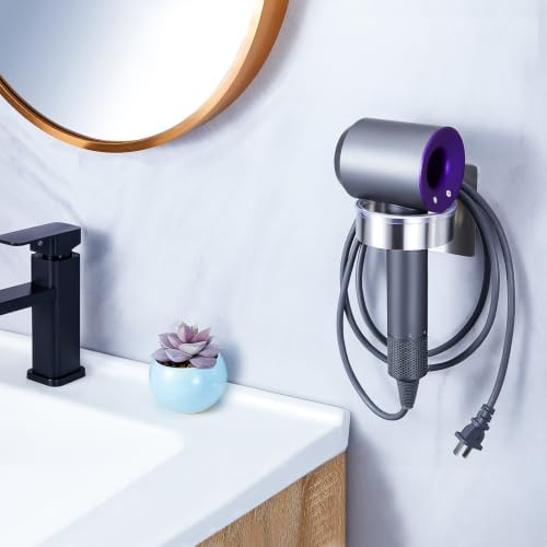 Blow Dryer Holder Wall Mounted, hairdryer holder for bathroom, Blow Dryer Organizer, hair tool organizer wall mount, Adhesive Hair Dryer Storage for Bathroom Barber Shop (Silver) - Image 6