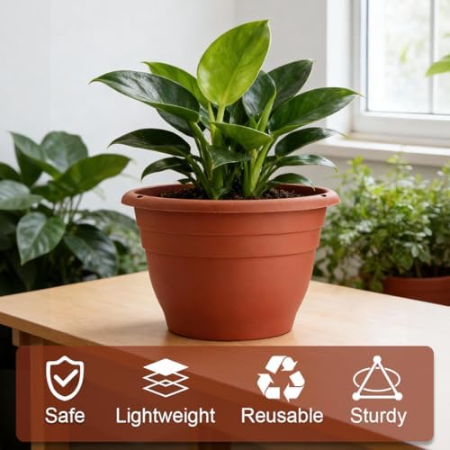 RooTrimmer 3 Pack 11 Inch Plant Pots Lightweight Planters with Drainage Holes,Durable Indoor & Outdoor Flower Pots for Garden,Patio & Home Decor(Pottery Red) - Image 4
