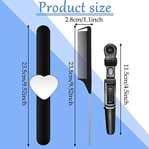 Nuenen Hair Braiding Tools 7 Pieces Kit, Includes 1 Magnetic Pin Wristband, 2 Stainless Steel Rat Tail Combs, 4 Wide Teeth Alligator Sectioning Hair Clips for Hair Braid Maker (Black) - Image 2