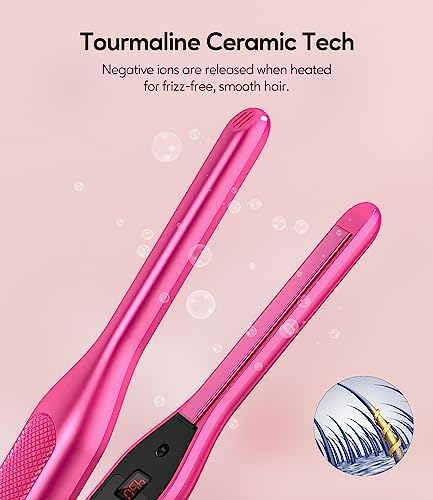 Terviiix Mini Flat Iron and Hair Straightener for Short Hair, Edges, and Pixie Cut - 3/10 Inch Skinny Pencil Straightener for Black Women's Baby Hair, LCD Digital Display, Dual Voltage, Pink - Image 4
