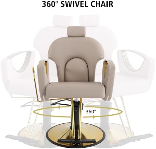 KIGOTY Salon Chair for Hair Stylist, 360° Swivel Reclining Barber Chair for Barbershop, Height Adjustable Hair Chairs, Hairdresser Braiding Styling Chairs, Beauty Spa Equipment (Grey) - Image 3
