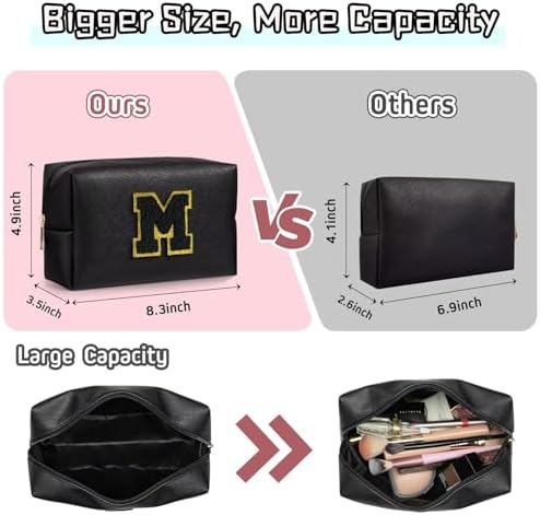 TOPEAST Travel Makeup Bag, Personalized Initial Toiletry Bag w Zipper, Cute Makeup Pouch, PU Leather Waterproof Cosmetic Bag, Birthday Gift for Daughter, Preppy Things for Girls (Black G) - Image 2