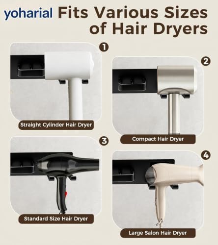 Wall Mount Hair Dryer Holder, No-Drill Hair Styling Tool Organizer - Image 6
