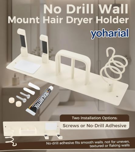 Wall Mount Hair Dryer Holder, No-Drill Hair Styling Tool Organizer - Image 7
