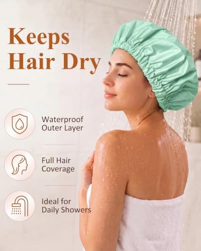 Edoneery Shower Caps for Women Reusable Waterproof, Shower Hair Cap - Image 2