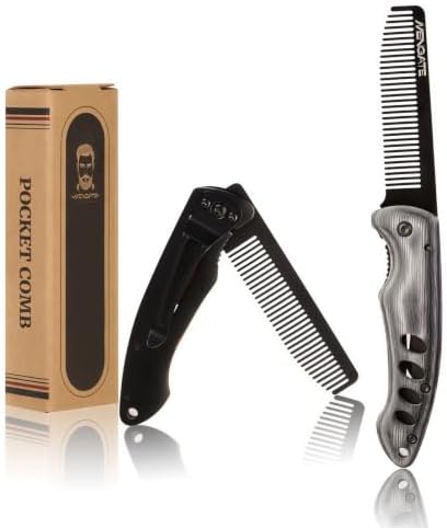 1PC Wooden Beard Comb for Men - Folding & Secure Lock & Pocket clip, 0.12lb by MenGate
