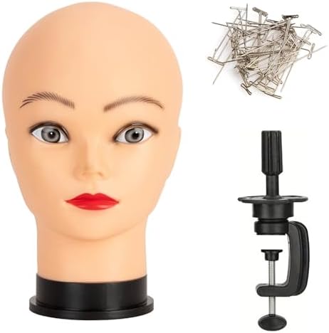 Bald Mannequin Head Female Professional Cosmetology Training Mannequin Bald for Wig Making and Display Afro American Mannequin Head with Free Clamp Stand (beige) by Unknown