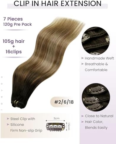 LaaVoo Clip In Hair Extensions Real Human Hair, For Daily Wear, 14 Inch - Image 2