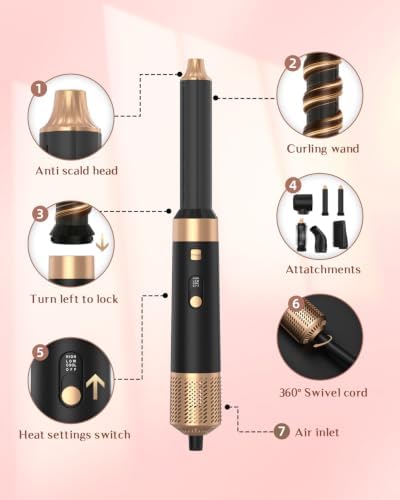 RUCHA 6 in 1 Hair Dryer Styler, Hot Air Brush Blow Dryer & Air Curler Set - Image 7