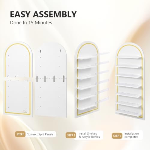 OmySalon 6-Tier Nail Polish Display, Arched Wall Rack,White Shelf Organizer - Image 6