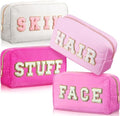 Remerry 4 Pcs Nylon Makeup Bags Waterproof Spacious Travel Cosmetic Bag for Women Chenille Letter Preppy Zipper Pouch Face Stuff Skin Hair Organizer Gift(Rose Red, Pink, Light Pink, White) by Remerry