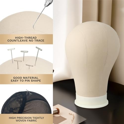 Mannequin Head for Wigs Canvas Block Head Wig Head with Mount Hole for Wig Making,Weave Hair Braiding Stand Hat Display Stand,Hairstyle Doll Head Durable Easy to Put Pins In & Out (Light Brown,21") - Image 6
