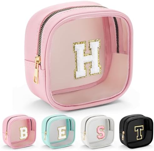 YOOLIFE Initial Make Up Bag Travel Toiletry Bag, Clear Makeup Bag Preppy Cosmetic Bags Organizer Travel Essentials Gifts for Women Teen Girlfriend Teacher Mom Birthday Mothers Day Gifts by YOOLIFE