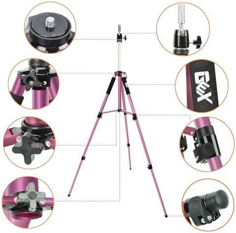 GEXWORLDWIDE GEX 63" Heavy Duty Mannequin Tripod Stand for Wig Cosmetology Training Practice Doll Manikin Head Tripod Wig Stand With Travel Bag (Rosy) - Image 2