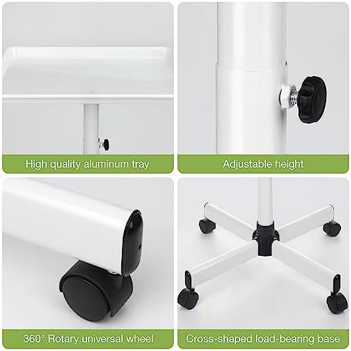 White Salon Tray, Salon Rolling Tray Cart with Wheels,White Tattoo Tray Adjustable Salon Color Tray Suitable for a Minimalist Environment，Suitable for Medical Tray, Dental Tray - Image 3