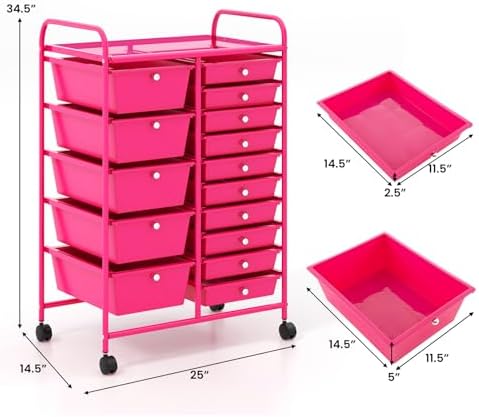 Giantex 15 Drawers Rolling Cart, Classroom Organizers, Storage Cart with Wheels, for Teacher Office Home School Supplies Tool Craft Art Paper - Image 3