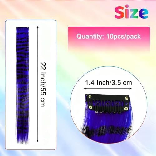 10 Pcs Blue Hair Extensions Clip-in, Raccoon Tail Hair Accessories 22 Inch - Image 2