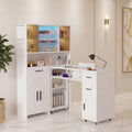 Manicure Table with Dust Collector and LED Display Cabinet (White) by Oakvera