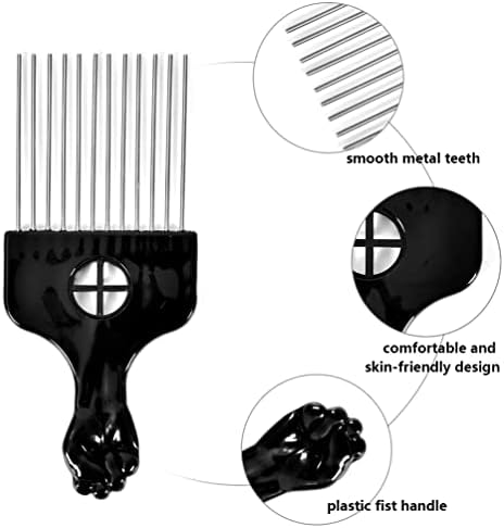 2 Pack Hair Picks for Afro, Curly Hair Styling - Metal Hairdressing Tools for Women and Men (Black) - Image 6