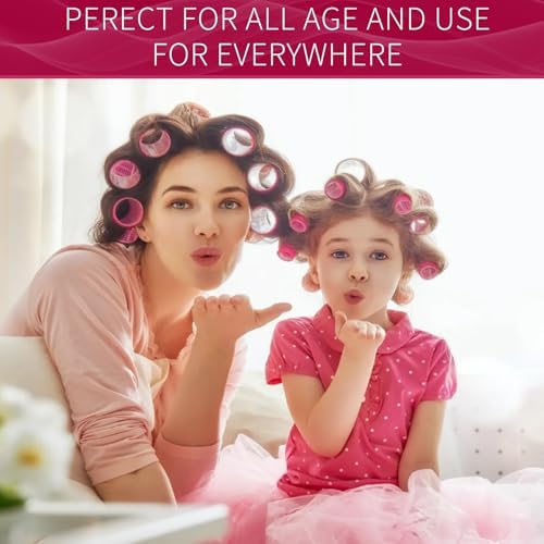 Hair Rollers, 12 Pack Self Grip Salon Hairdressing Curlers, DIY Curly Hairstyle, Large Rollers 1.57In Rose Red - Image 7