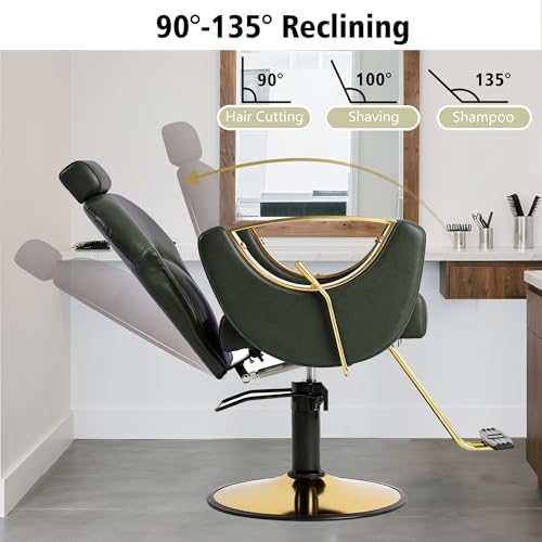 KIGOTY Salon Chair for Hair Stylist, 360° Swivel Reclining Barber Chair for Barbershop, Height Adjustable Hair Chairs, Hairdresser Braiding Styling Chairs, Beauty Spa Equipment (Dark Green) - Image 4