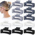 12 Pcs Medium Hair Clips for Women, 3.5 Inch Square Claw Clips, Colorful Hair Claw Clips for Thick and Thin Hair, Bulk Hair Accessories for Women and Girls- Grey by SisiaipuHairClawClips