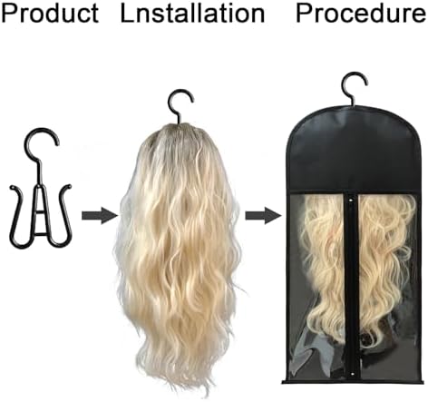 Jonley 4Pcs Wig Storage Wig Bags Storage with Hanger, Wig Storage Bag with Hair Extensions Wigs and Accessories, Breathable and Easy to Carry Home Hair Salon Travel Available (Black 23.5in) - Image 3