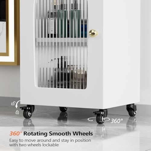 Salon Cart with Wheels, 3 Tier Rolling Beauty Trolley for Hair Stylist, Barber, Esthetician, Storage Cabinet w/Glass Door & Dryer Holder & Adjustable Shelf, Mobile Station for Spa,Tattoo (White) - Image 4