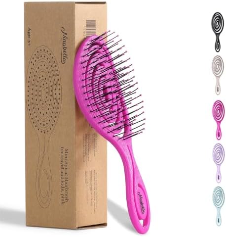 Ninabella Mini Detangler Brush - Small No Tangle Hair Brush for Purse and Travel - Hairbrush for Fine, Thick and Long Hair, Wet and Dry - Hot Pink by Ninabella