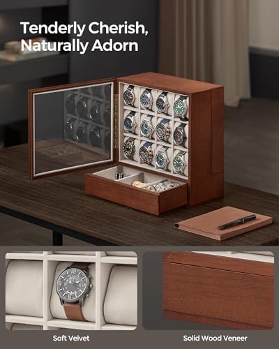 SONGMICS 12 Watch Display Case, Watch Box with Hidden Storage - Image 4
