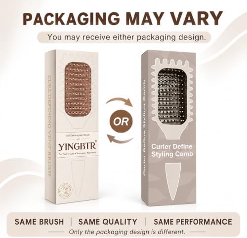 Curl Defining Brush for Curly Hair, Vented Detangling Hair Brush for Wet and Dry Styling, Curved Brush for Shaping and Smoothing Curl Clumps, Lightweight Hair Brush （Beige） - Image 5