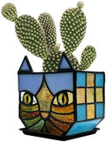Tiffany Style Stained Glass Cat Flower Pots with Drainage,Funny Blue Cat Planter,Cute Garden Pots,Flower Pots for Indoor Plants,Gifts for Plant Lovers,4.6x3x5.15 in by Entlityful