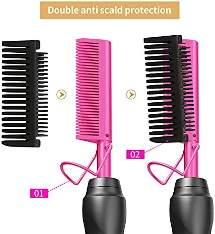 Hot Comb Hair Straightener Pressing Combs - Ceramic Electric Straightening Comb for Natural Black Beard Wigs Holiday Gift- Pink - Image 6