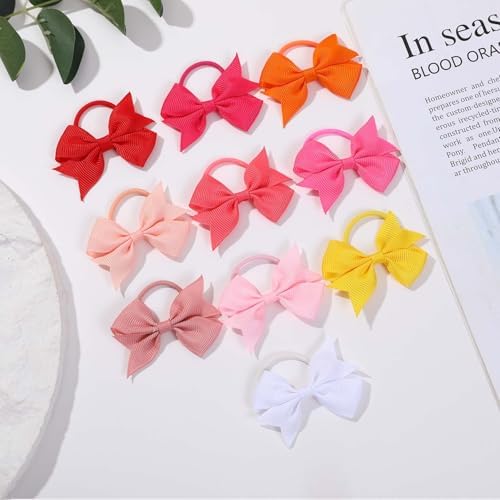 40Pcs Baby Hair Ties with Bows Elastic Ponytail Holders Small Hair Accessories for Kids Toddlers Infants (Mixed color 2) - Image 3
