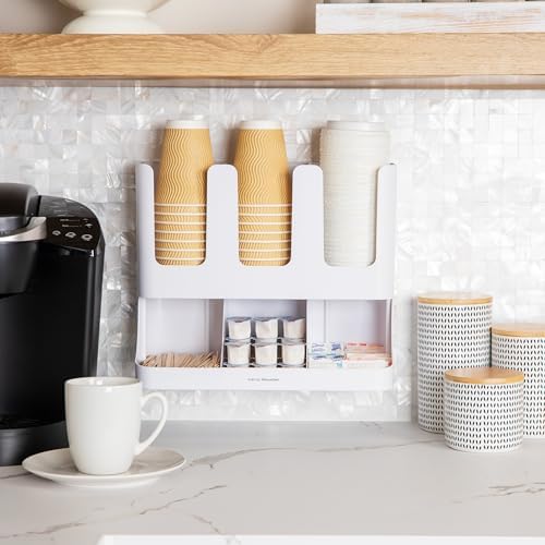 Mind Reader Cup and Condiment Station, Inch Countertop Coffee Bar Organizer with Compartments,Storage Caddy for Cups, Lids & Packets, Plastic,White, 6-Compartment,13" L x 6.4" W x 11.5" H (Pack of 4) - Image 6