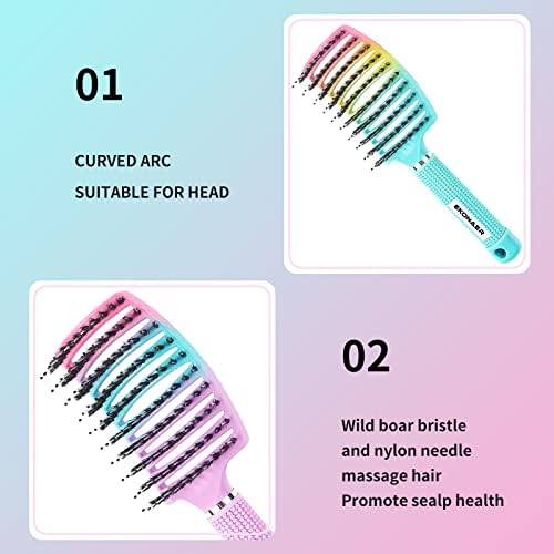 2 Pack Detangling Brush Getting Knots Out without Pain Adds Shine and Makes Hair Smooth,Detangler Boar Bristle Hair Brush for Adult & Kids Wet or Dry Hair(Green&Pink) - Image 5