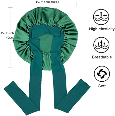 Satin Bonnet Silk Bonnet Hair Bonnet for Sleeping Large Bonnets with Tie Band Wrap with Adjustable Straps Cap Night Sleep Caps for Women Curly Braid Hair(Black,Hunter Green) - Image 3