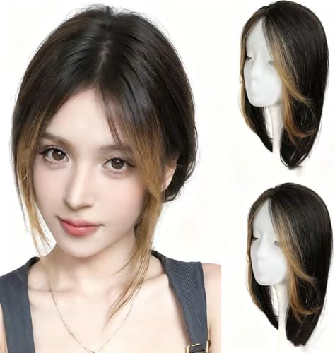 VAVANGA 14inch Hair Topper for Thinning Hair with Bang Ombre Brown to Black - Image 3