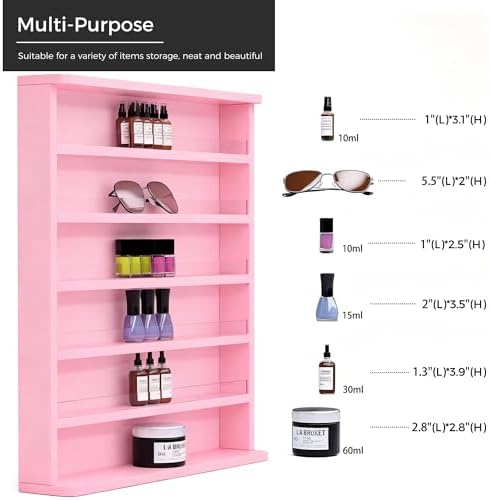 Wood Nail Polish Rack, 6 Tiers Nail Polish Organizer (Pink, 2 Packs) - Image 6