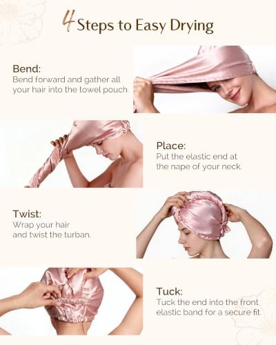 YANIBEST Satin Microfiber Hair Towel Wrap, Fast Drying Turban for Women - Image 4