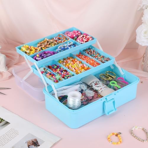 Tackle Box, 3-Layer Craft Sewing Medicine Art Hair Tool Organizer Blue - Image 6