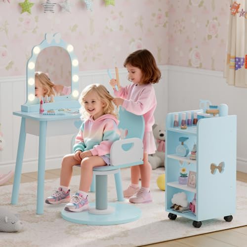 Toddler Vanity for 3 Year Old with 7 pcs Pretend Makeup Accessories, Blue by Callales