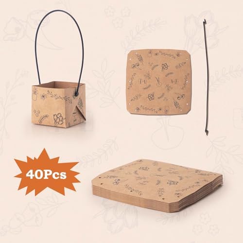 40Pcs Succulent Wrap Bags (fits 2 inch pots), Mini Kraft Succulent Favour Box Basket with Handle for Wedding, Baby Shower, Succulent Party Favours for Guests - Image 5
