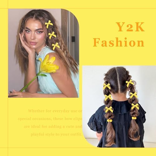 30PCS Yellow Hair Bows Cute Small Hair Bows Satin Bowknot Hair Clips Y2K Hair Accessories for Girls - Image 2