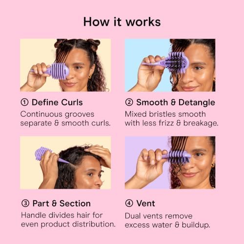 Conair Curl Define Detangler Brush Set, Large & Mini, Loose Curls, Purple - Image 3
