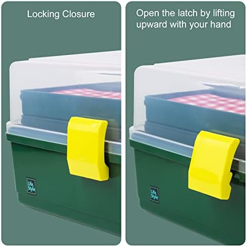 Creahaus 13 inch Art Craft Organizer Storage Box with 3 Layer, Multipurpose Plastic Tool Box with Handle for Sewing, Art Supply, Medicine, Nail, Hair Accessories (Dark Green) - Image 5